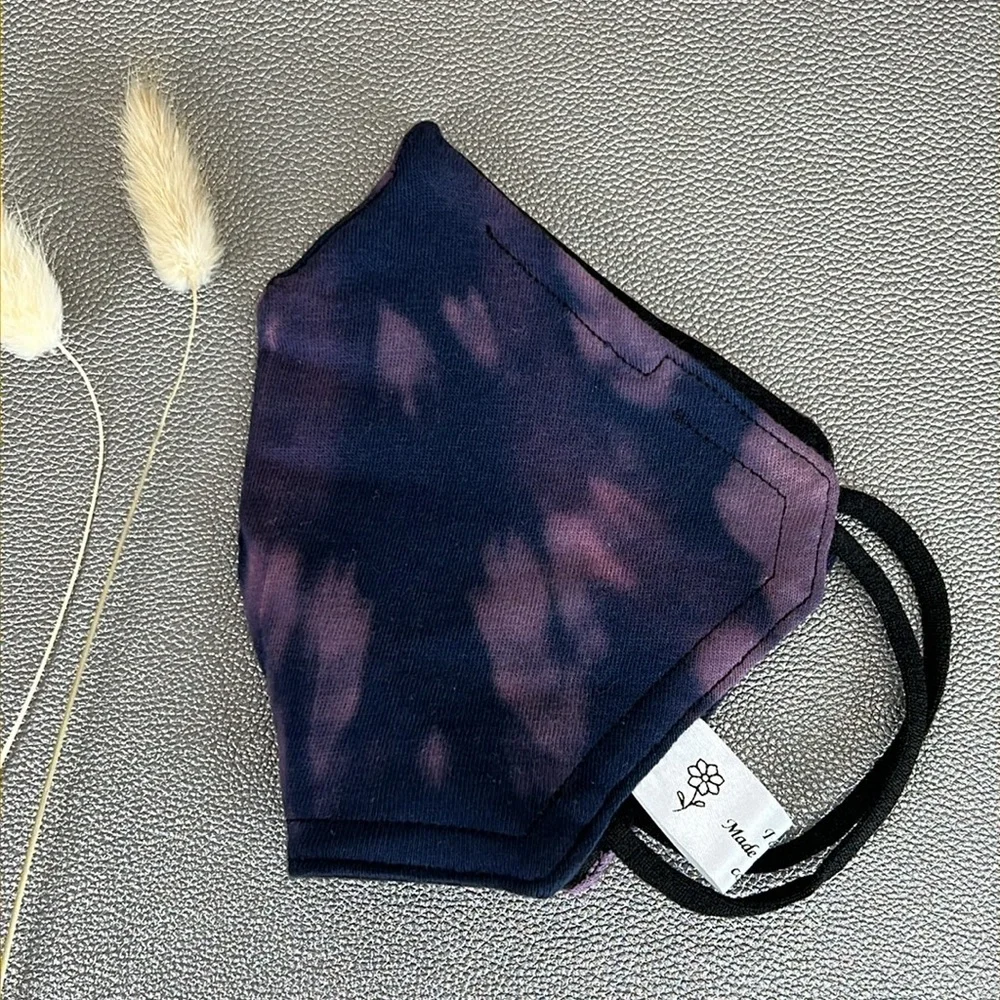 Purple bleach dyed custom 3 layer reversible face mask